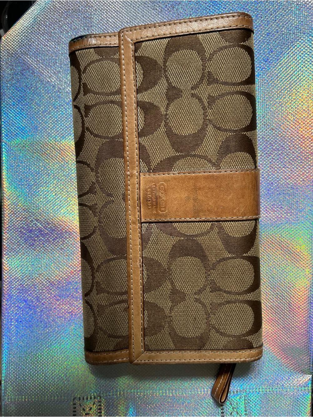 Coach Signature Canvas Continental Wallet in Brown and Tan